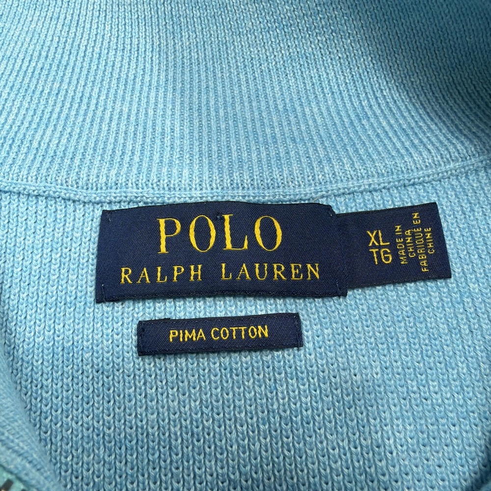 POLO RALPH LAUREN Sweater Mens XL 1/4 Zip Mock Neck Pullover Pima Cotton Blue - Picture 3 of 8